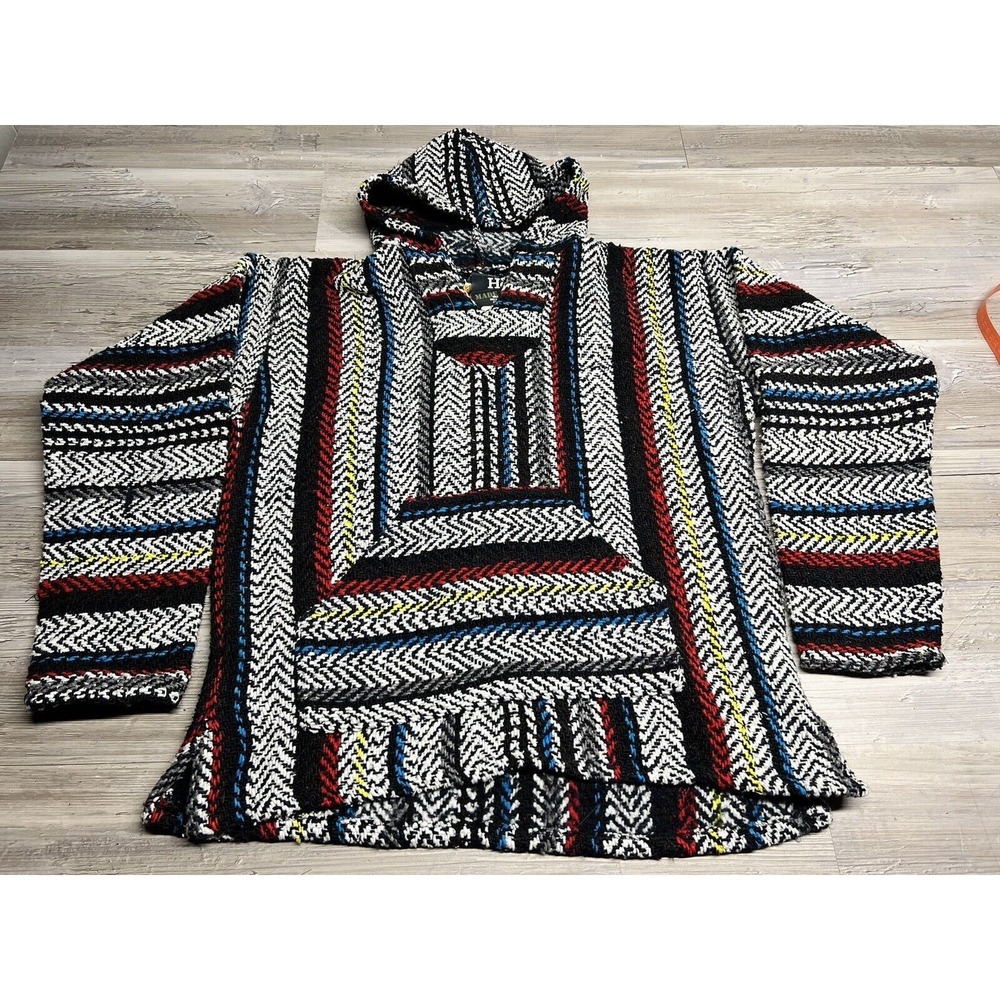 Wilcor Baja Hoodie S NWT Multicolor Stripe Mexico Woven Surfer Pullover